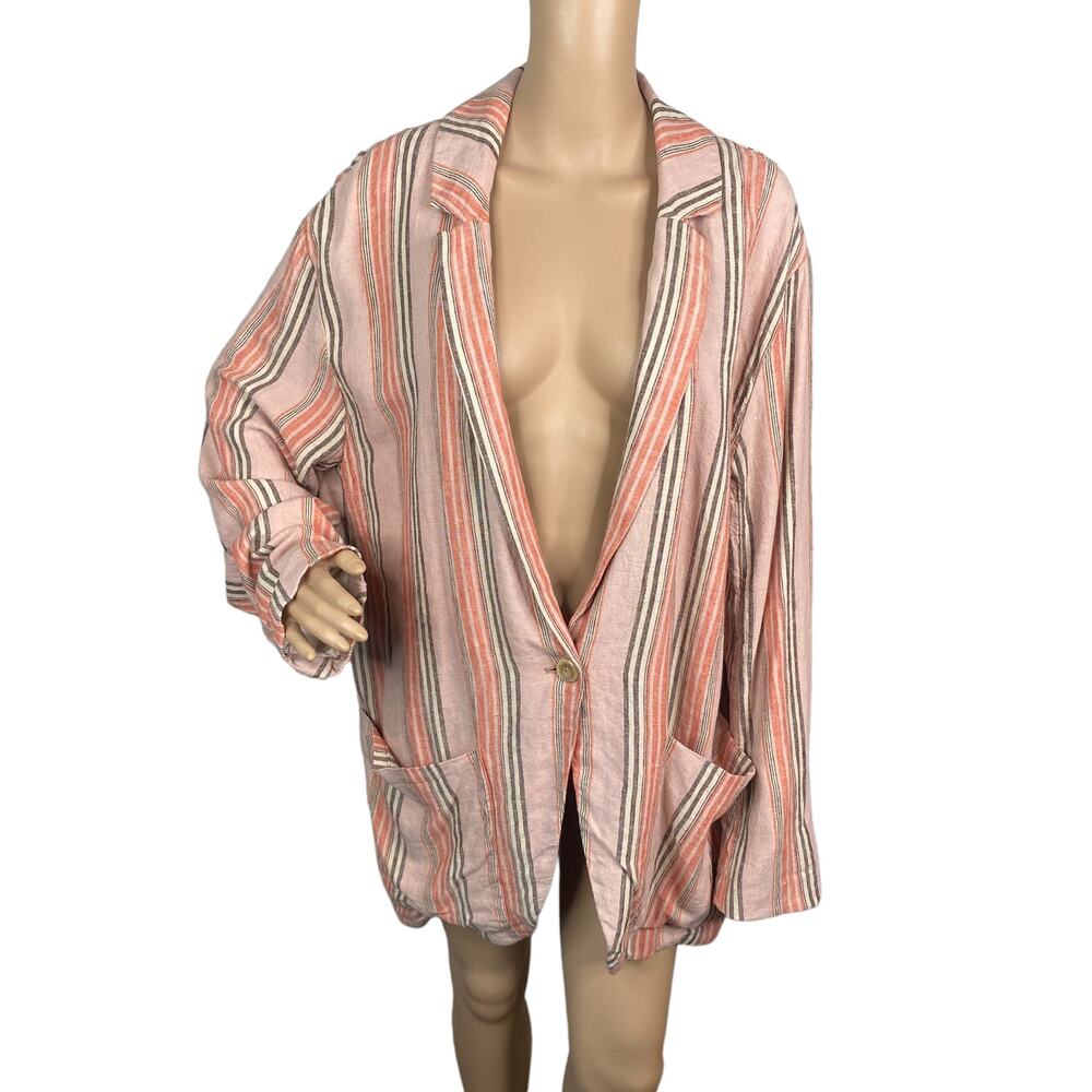 Free People Pink and Cream Striped Blazer - Picture 3 of 10